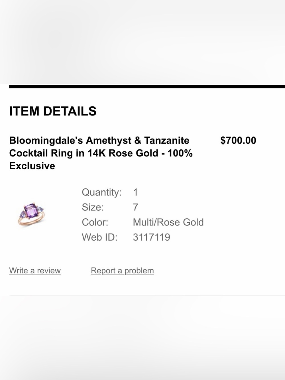 Bloomingdale's Rose Gold Ring with Purple Gemstones